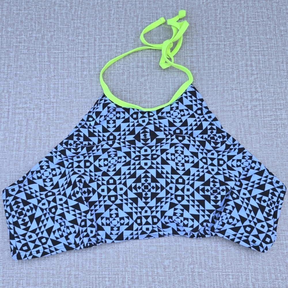 Joe Boxer Neon Strap Geometric High Neck Bikini Top L